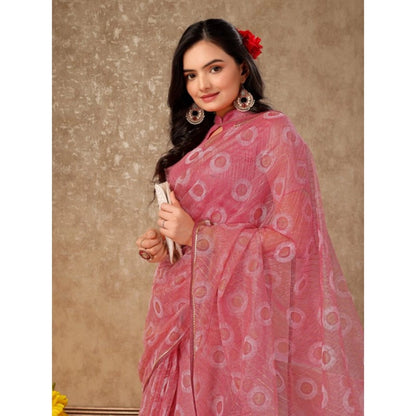 Generic Women's Linen Gola Printed Saree With Unstitched Blouse (Light Pink, 5-6 Mtrs)