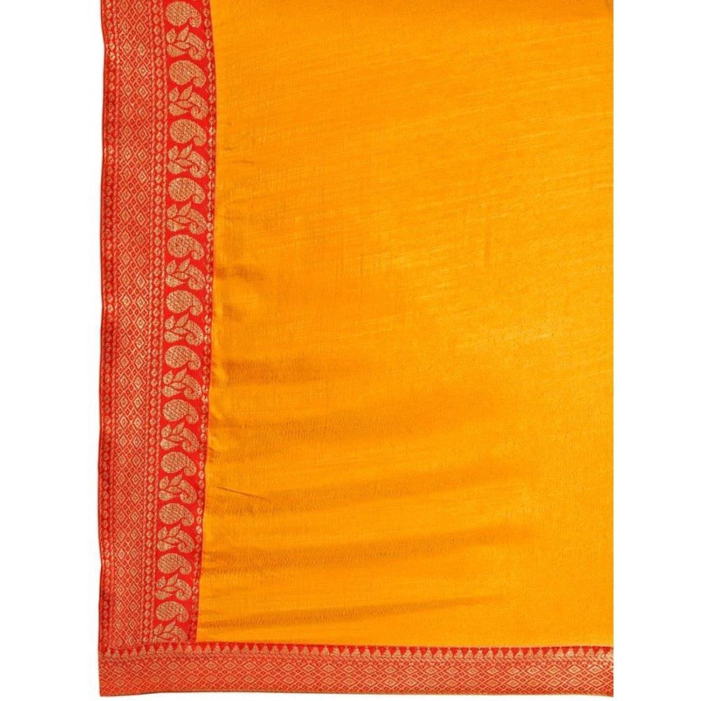 Generic Women's Vichitra Plain Saree With Unstitched Blouse (Yellow, 5-6 Mtrs)