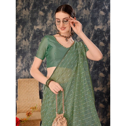 Generic Women's Linen Line Saree With Unstitched Blouse (Green, 5-6 Mtrs)