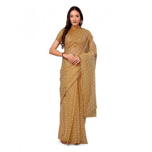 Generic Women's Linen Line Saree With Unstitched Blouse (Beige, 5-6 Mtrs)