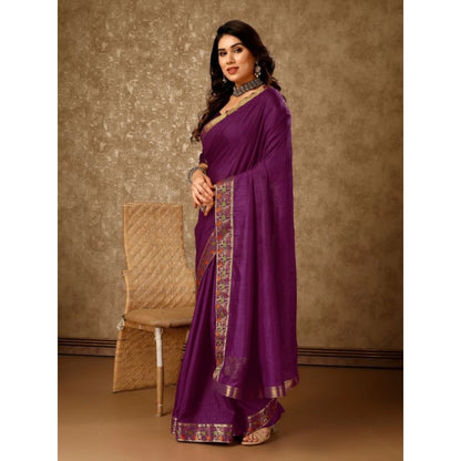 Generic Women's Vichitra Swiroshki Butta Saree With Unstitched Blouse (Wine, 5-6 Mtrs)