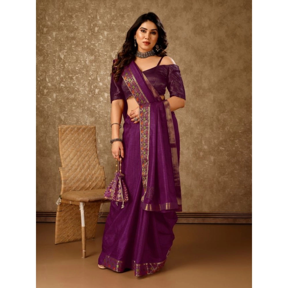 Generic Women's Vichitra Swiroshki Butta Saree With Unstitched Blouse (Wine, 5-6 Mtrs)