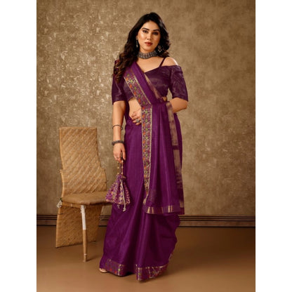 Generic Women's Vichitra Swiroshki Butta Saree With Unstitched Blouse (Wine, 5-6 Mtrs)