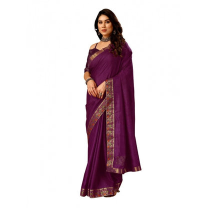 Generic Women's Vichitra Swiroshki Butta Saree With Unstitched Blouse (Wine, 5-6 Mtrs)