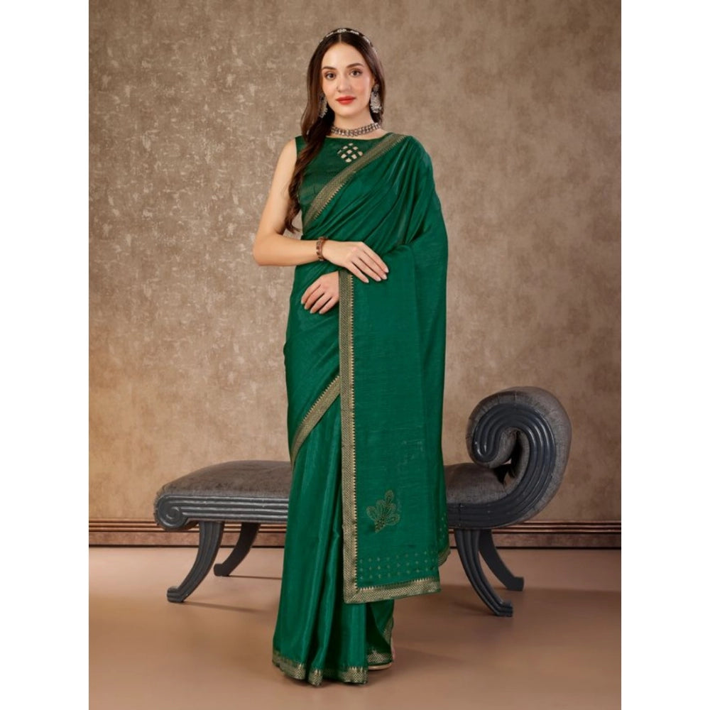 Generic Women's Vichitra Swiroshki Butta Saree With Unstitched Blouse (Green, 5-6 Mtrs)