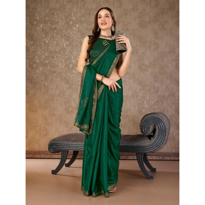 Generic Women's Vichitra Swiroshki Butta Saree With Unstitched Blouse (Green, 5-6 Mtrs)