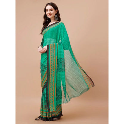 Generic Women's Weightless Floral Printed Saree With Unstitched Blouse (Green, 5-6 Mtrs)