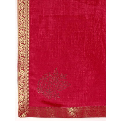 Generic Women's Vichitra Swiroshki Butta Saree With Unstitched Blouse (Maroon, 5-6 Mtrs)