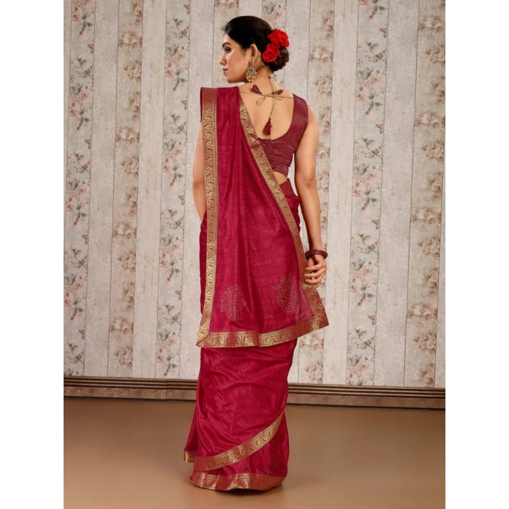 Generic Women's Vichitra Swiroshki Butta Saree With Unstitched Blouse (Maroon, 5-6 Mtrs)