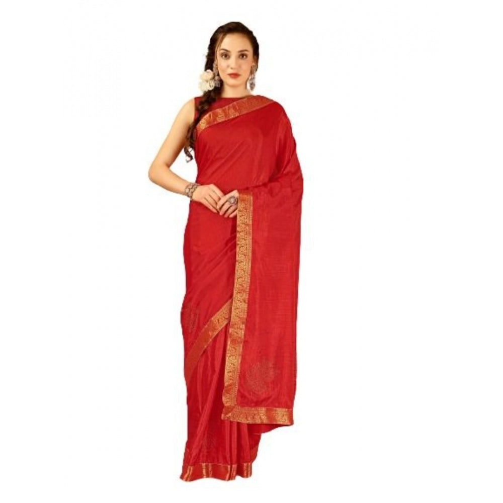 Generic Women's Vichitra Swiroshki Butta Saree With Unstitched Blouse (Red, 5-6 Mtrs)