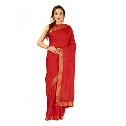 Generic Women's Vichitra Swiroshki Butta Saree With Unstitched Blouse (Red, 5-6 Mtrs)