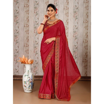 Generic Women's Vichitra Swiroshki Butta Saree With Unstitched Blouse (Maroon, 5-6 Mtrs)