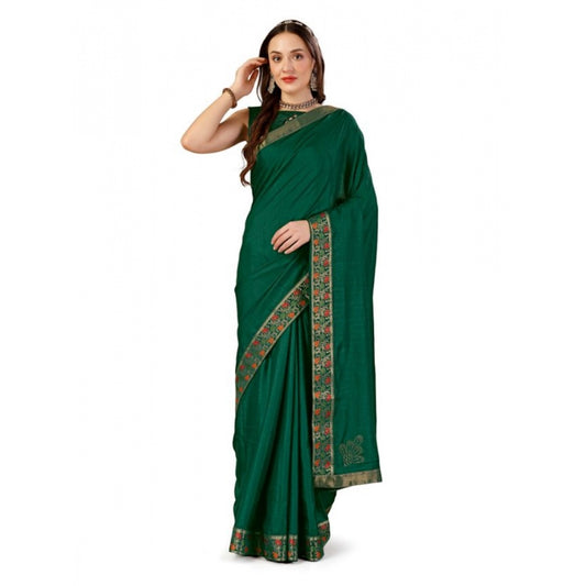 Generic Women's Vichitra Swiroshki Butta Saree With Unstitched Blouse (Green, 5-6 Mtrs)