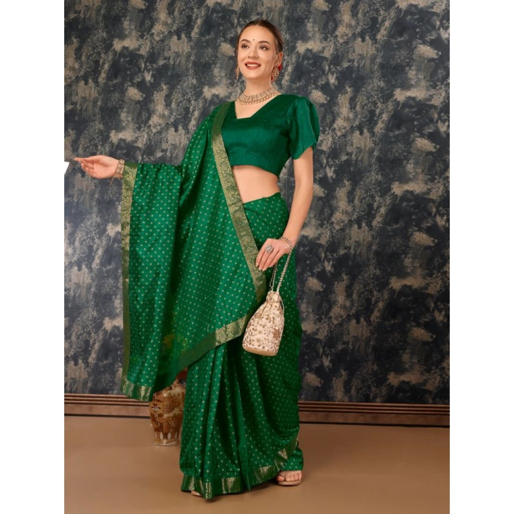 Generic Women's Vichitra Bandhini Saree With Unstitched Blouse (Green, 5-6 Mtrs)