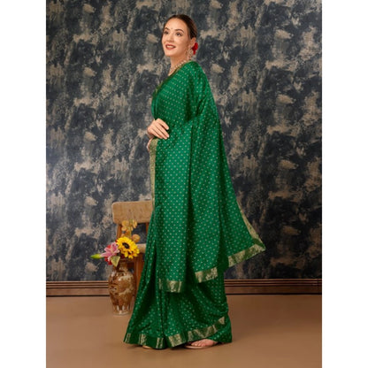 Generic Women's Vichitra Bandhani Saree With Unstitched Blouse (Green, 5-6 Mtrs)