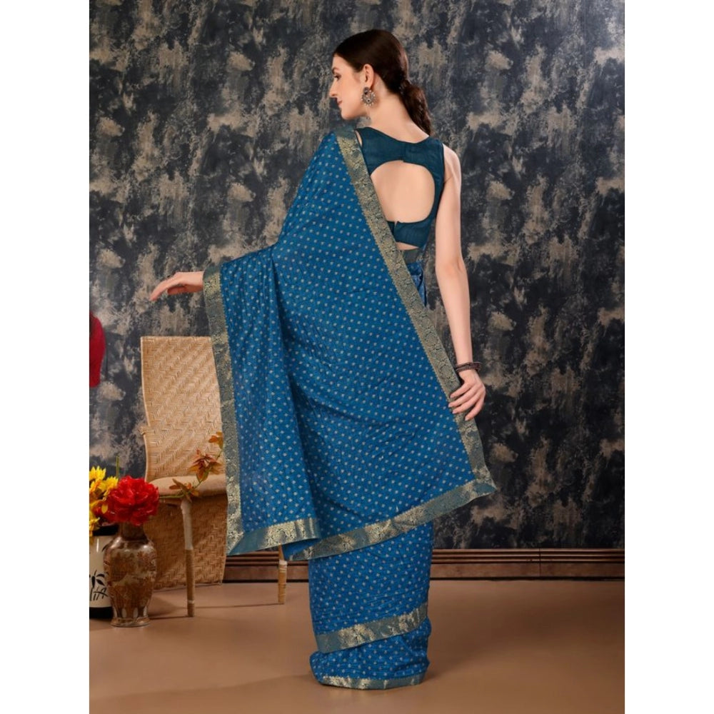 Generic Women's Vichitra Bandhini Saree With Unstitched Blouse (Blue, 5-6 Mtrs)