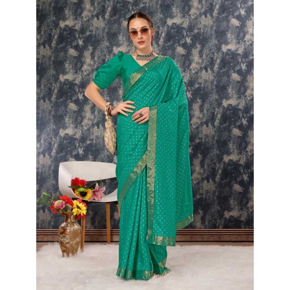 Generic Women's Vichitra Bandhani Saree With Unstitched Blouse (Rama Green, 5-6 Mtrs)