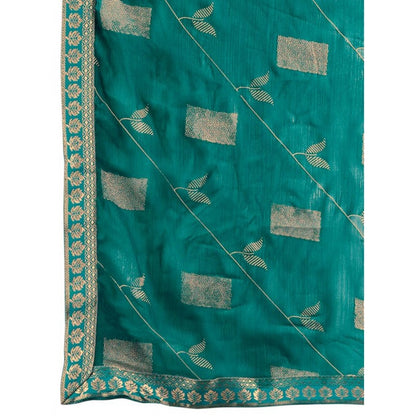 Generic Women's Zomto Patta Chiffon Saree With Unstitched Blouse (Teal Blue, 5-6 Mtrs)