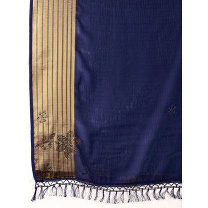 Generic Women's Chiffon Fabric Plain Saree With Unstitched Blouse (Blue, 5-6 Mtrs)