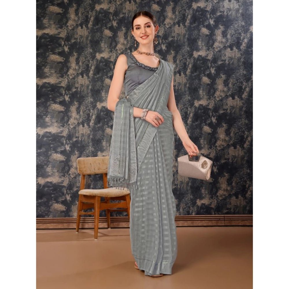 Generic Women's Chiffon Fabric Line Saree With Unstitched Blouse (Grey, 5-6 Mtrs)