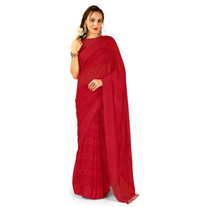 Generic Women's Chiffon Fabric Line Saree With Unstitched Blouse (Red, 5-6 Mtrs)