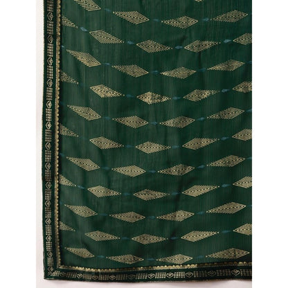 Generic Women's Zomto Laheriya Saree With Unstitched Blouse (Green, 5-6 Mtrs)