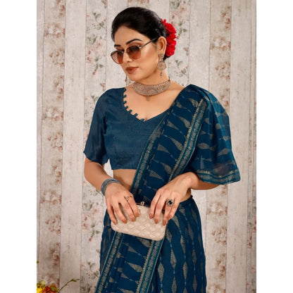 Generic Women's Zomto Laheriya Saree With Unstitched Blouse (Blue, 5-6 Mtrs)