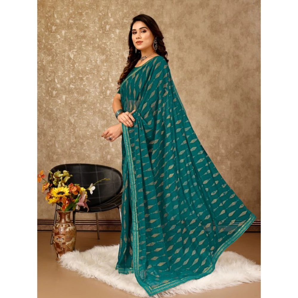 Generic Women's Zomto Laheriya Saree With Unstitched Blouse (Teal Blue, 5-6 Mtrs)