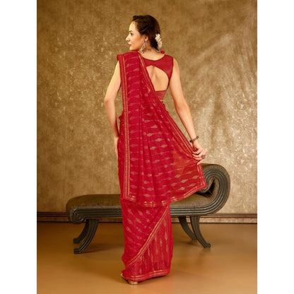 Generic Women's Zomto Laheriya Saree With Unstitched Blouse (Red, 5-6 Mtrs)