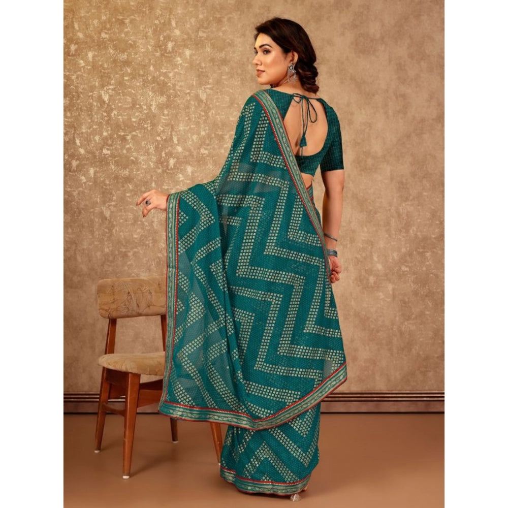 Generic Women's Zomto Zig Zag Saree With Unstitched Blouse (Teal Blue, 5-6 Mtrs)