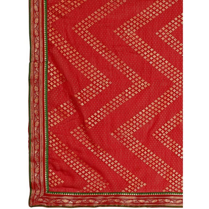 Generic Women's Zomto Zig Zag Saree With Unstitched Blouse (Red, 5-6 Mtrs)