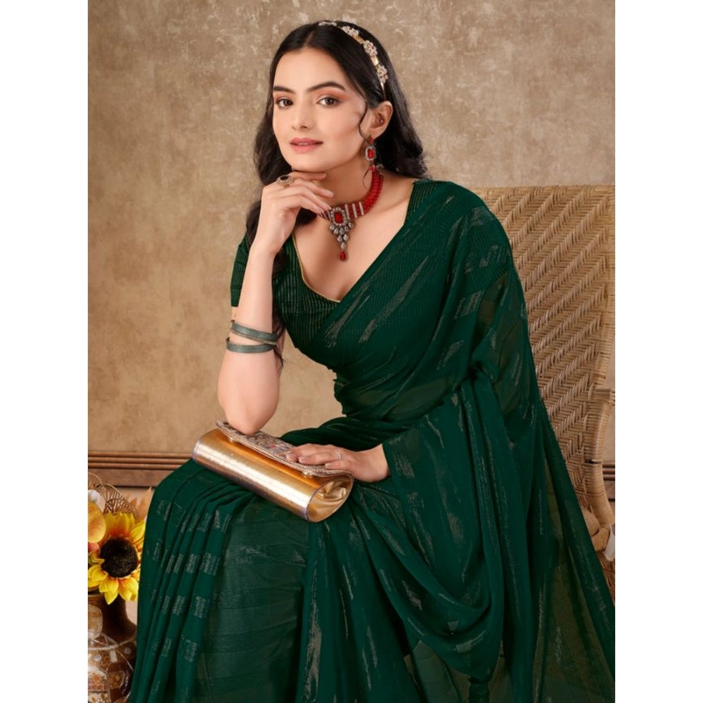 Generic Women's Chiffon Fabric Line Saree With Unstitched Blouse (Green, 5-6 Mtrs)