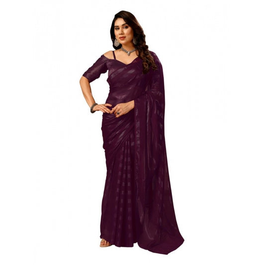 Generic Women's Chiffon Fabric Line Saree With Unstitched Blouse (Purple, 5-6 Mtrs)