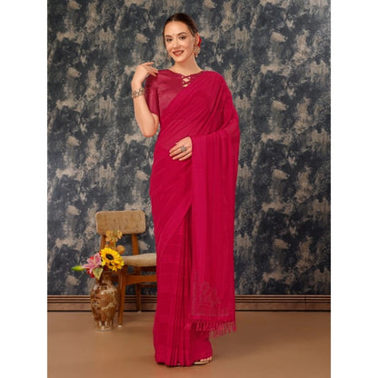 Generic Women's Chiffon Fabric Line Saree With Unstitched Blouse (Pink, 5-6 Mtrs)