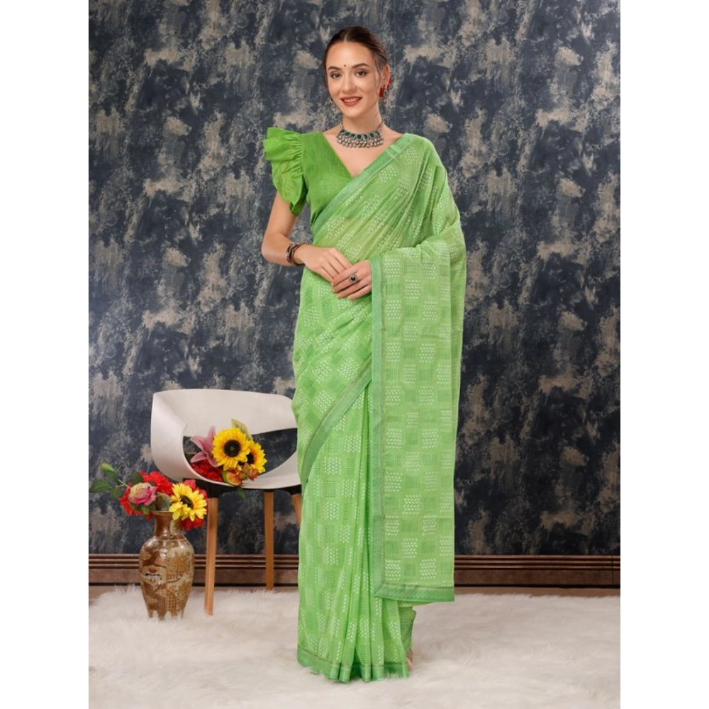 Generic Women's Zomto Checked Saree With Unstitched Blouse (Green, 5-6 Mtrs)