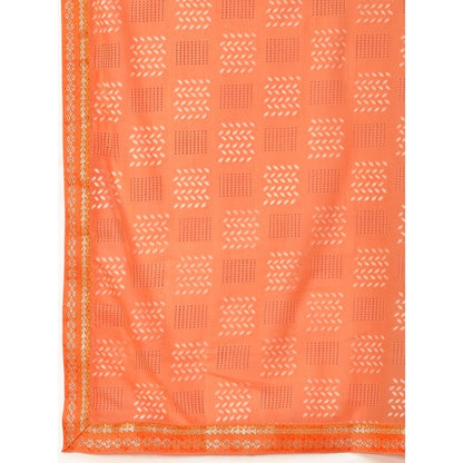 Generic Women's Zomto Checked Saree With Unstitched Blouse (Peach, 5-6 Mtrs)