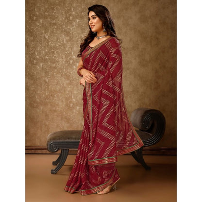 Generic Women's Zomto Zig Zag Saree With Unstitched Blouse (Maroon, 5-6 Mtrs)