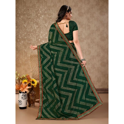 Generic Women's Zomto Zig Zag Saree With Unstitched Blouse (Green, 5-6 Mtrs)