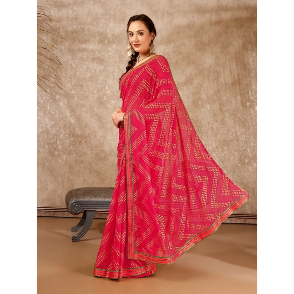 Generic Women's Zomto Zig Zag Saree With Unstitched Blouse (Pink, 5-6 Mtrs)