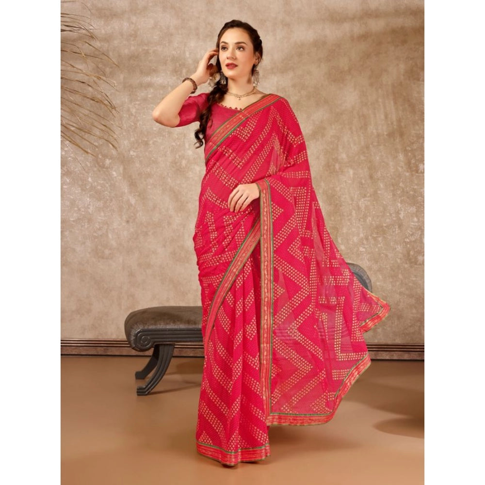 Generic Women's Zomto Zig Zag Saree With Unstitched Blouse (Pink, 5-6 Mtrs)