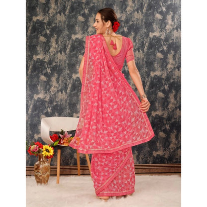 Generic Women's Zomto Printed Saree With Unstitched Blouse (Dark Pink, 5-6 Mtrs)