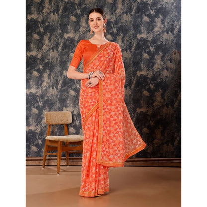 Generic Women's Zomto Printed Saree With Unstitched Blouse (Peach, 5-6 Mtrs)