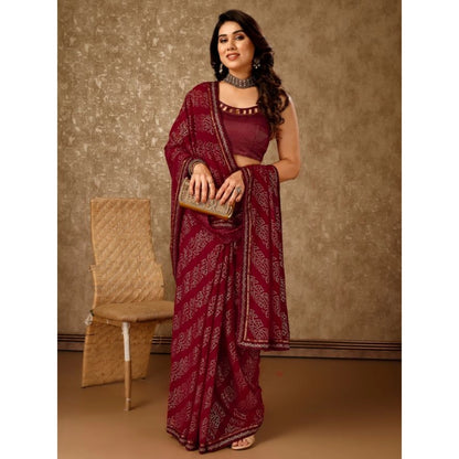 Generic Women's Zomto Bandhini Saree With Unstitched Blouse (Maroon, 5-6 Mtrs)