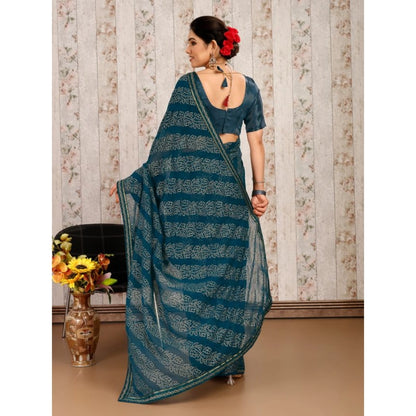 Generic Women's Zomto Bandhani Saree With Unstitched Blouse (Blue, 5-6 Mtrs)