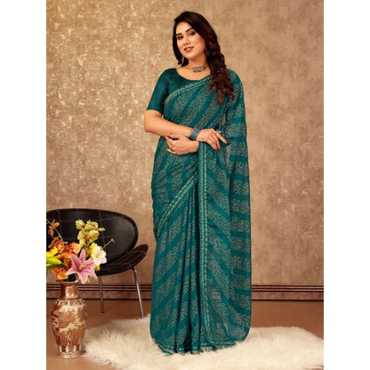 Generic Women's Zomto Bandhani Saree With Unstitched Blouse (Teal Blue, 5-6 Mtrs)