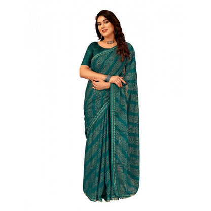 Generic Women's Zomto Bandhani Saree With Unstitched Blouse (Teal Blue, 5-6 Mtrs)