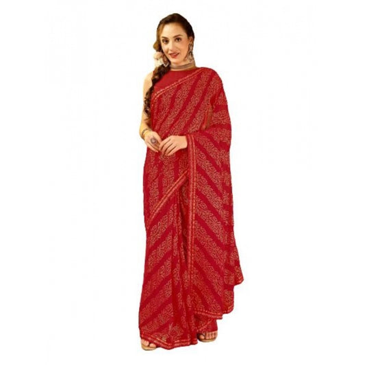 Generic Women's Zomto Bandhini Saree With Unstitched Blouse (Red, 5-6 Mtrs)