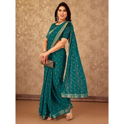 Generic Women's Zomto Bandhani Saree With Unstitched Blouse (Teal Blue, 5-6 Mtrs)