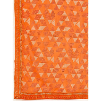 Generic Women's Zomto Printed Saree With Unstitched Blouse (Dark Orange, 5-6 Mtrs)