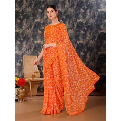 Generic Women's Zomto Printed Saree With Unstitched Blouse (Dark Orange, 5-6 Mtrs)